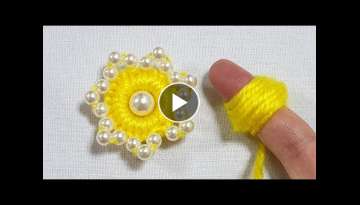 Amazing Woolen Flower Craft Ideas with Finger - Hand Embroidery Design Trick - Easy Flower Making Amazing Woolen Flower Craft Ideas with Finger - Hand Embroidery Design Trick - Easy Flower Making