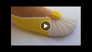 Como hacer Pantuflas con dos Aguja-Modelo de Lineas de Sandia Como hacer Pantuflas con dos Aguja-Modelo de Lineas de Sandia
