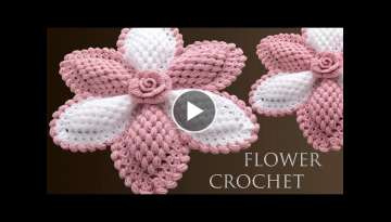 Como hacer flores gigantes con rosa 3D a Crochet para centro de mesa tejido facil Como hacer flores gigantes con rosa 3D a Crochet para centro de mesa tejido facil